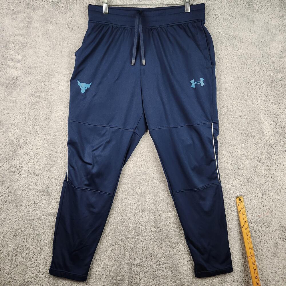 Under Armour Project Rock Pants Mens Large Blue Joggers Drawstring Logo Athletic